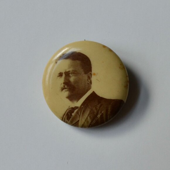 Antique Theodore Teddy Roosevelt Campaign Pin Mini Photo Jewelry Mfg. Chicago - Picture 1 of 4